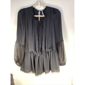 Free People Pheasant Balloon Sleeve Ladies Black Blouse Top Size XS